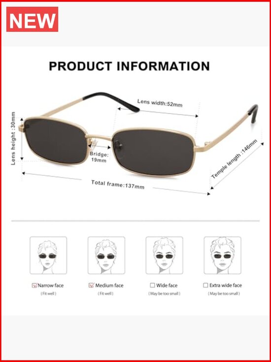 Retro Narrow Rectangle Sunglasses with UV400 Protection Metal Frame main image 7